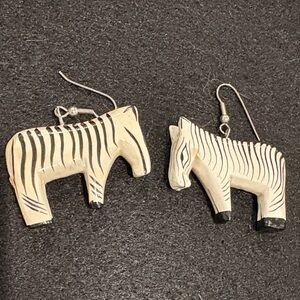 Hand Painted Wood Zebra Earrings Pierced New Blk/ White Light